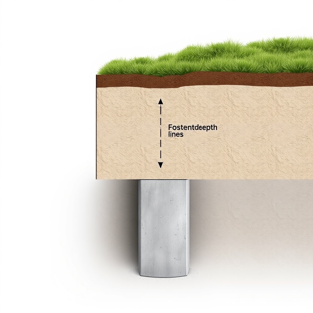 <clean photorealistic photo illustrating cross-section of a Morton 50x80 footing showing f