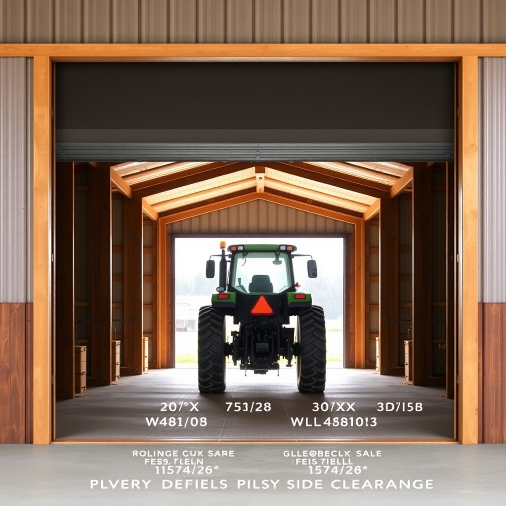 A clean photorealistic photo of a large sliding door fully open on a Wick 40x60 pole barn