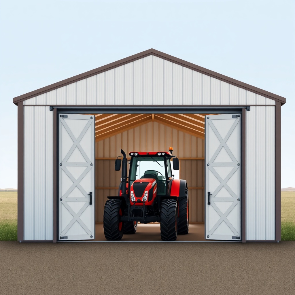 <clean photorealistic photo/illustration of a 40x60 Wick building with a large bi-fold doo