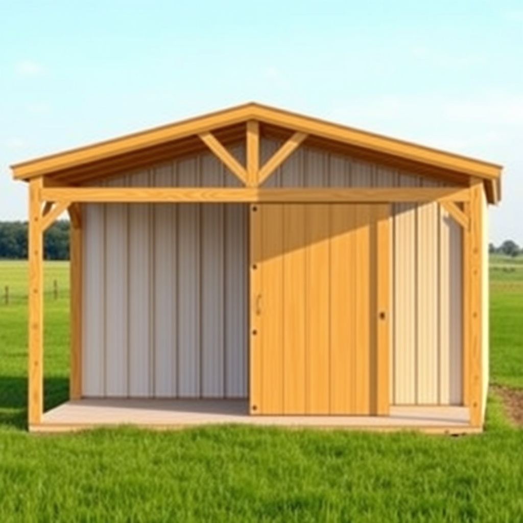 <A photorealistic photo of a Wick Buildings 40x60 post-frame structure with a large slidin