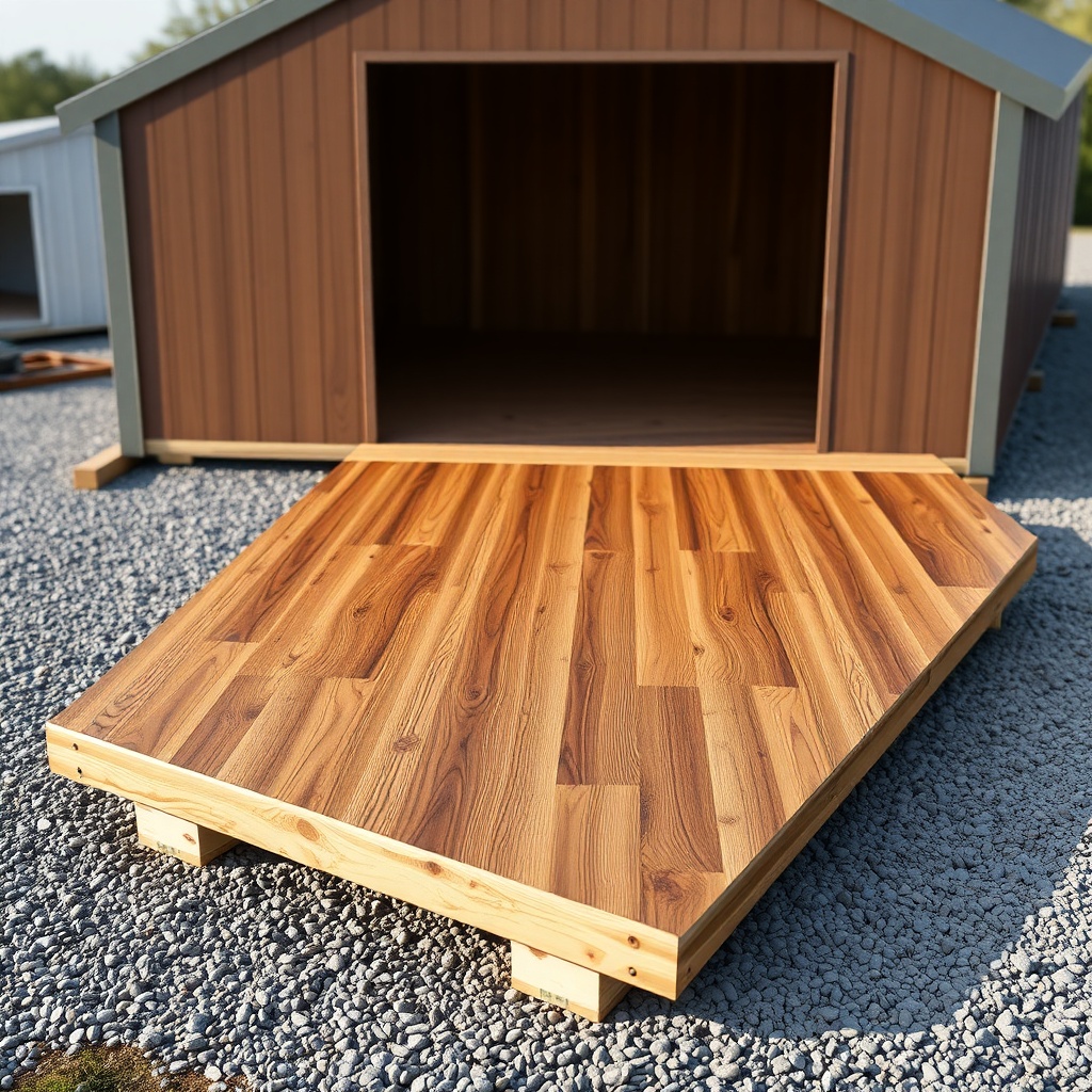 A photorealistic photo of a Wick Buildings 40x60 with skids visible above gravel