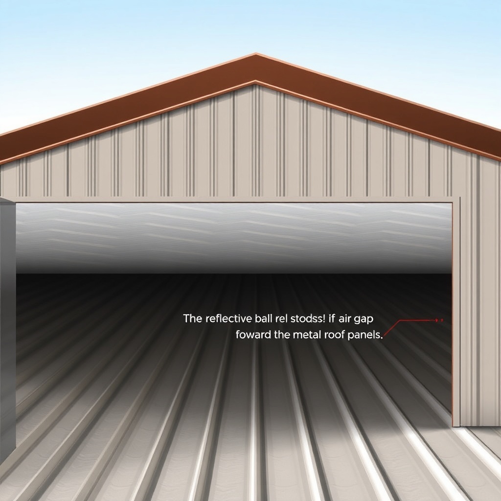 <clean photorealistic photo/illustration of a Wick Buildings 40x60 with a radiant barrier