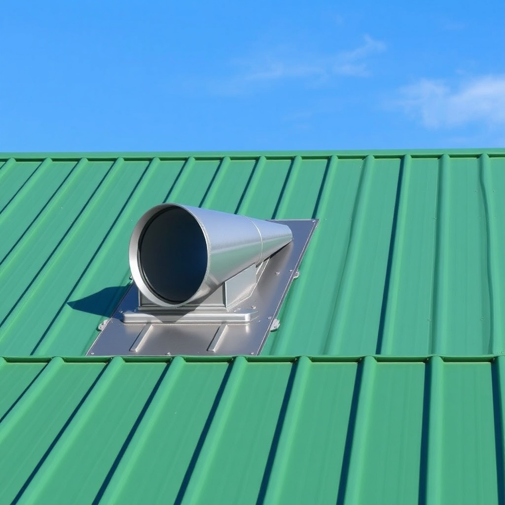Close-up photorealistic photo of a continuous ridge vent installed along the peak of a lar